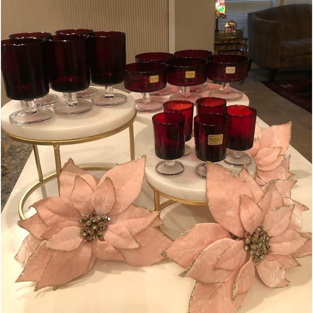 New 15 Piece Vintage Ruby Red Luminarc Glassware, Made in France.